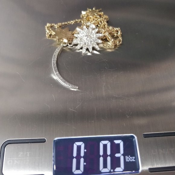 LC Celestial Pendent Necklace Moon Stars Starburst Gold Silver Tone Rhinestones - Picture 6 of 6